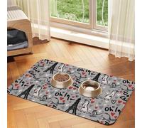 French Fashion Model Ferrets Patterned Pet Feeding Mat with Water-Absorbing PU Top & Rubber Base - Anti-Slip Dog Cat Food Mat for Cats, Dogs & Pets, 40x60cm
