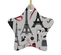 French Fashion Model Ferrets Print Christmas Tree Ceramic Hanging Star Shaped Christmas Tree Pendants Family Gatherings Holiday Party Decor.