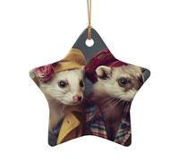 French Fashion Model Ferrets Print Christmas Tree Ceramic Star Heart Shaped Ornaments Hanging Xmas Pendants Gifts Decor