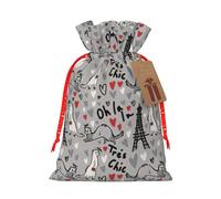 French Fashion Model Ferrets Print Drawstring Gift Seasonal Bags Celebrations Eco-Conscious Holiday Present Packaging