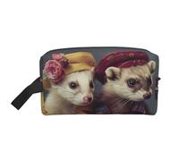 French Fashion Model Ferrets Print Portable Travel Toiletry Storage Bag Large Capacity 600D Polyester Cosmetic Storage Bag