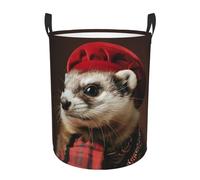 French Fashion Model Ferrets Print Washable Foldable Round Laundry Hamper Storage Basket for Bathroom Living Room