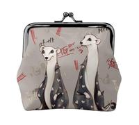 French Fashion Model Ferrets Printed Kiss-Lock Coin Purse for Women, Compact Stylish PU Leather Change Pouch for Cards, Coins, Essentials