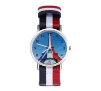 French Flag and E-iffel Tower Wrist Watches for Men Women Casual Braided Strap Easy Reader for Work Workout