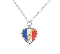 French Flag Bread Pet Ashes Necklace Heart Silver Classic Pet Pendant Memorials Funerary for Dog Cat Lover