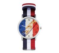 French Flag Bread Wrist Watches for Men Women Casual Braided Strap Easy Reader for Work Workout