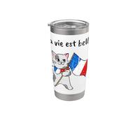 French Flag & Cat | La Vie est Belle! Stainless Steel Insulated Tumbler