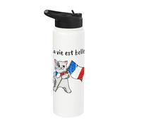 French Flag & Cat | La Vie est Belle! Stainless Steel Insulated Water Bottle