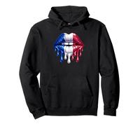 French Flag Dripping Lips Tricolor Patriotism Art Pullover Hoodie
