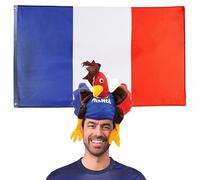 French Flag & Hat Fancy Dress Accessory Set - 3x5ft Flag + Gallic Rooster Hat for Bastille Day, France Supporters, Football & Rugby