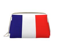 French Flag Leather Hand-Held Zipper Makeup Bag Pen Case Stationery Box Lipstick Pouch Toiletry Bag