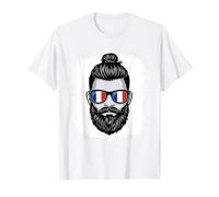 French Flag Man Bun Beard Sunglasses Pride T-Shirt