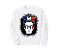 French Flag Messy Bun Hair Sunglasses Woman Sweatshirt