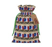 French Flag Print Christmas Bag Drawstring Sack For Presents Xmas Seasonal Decor Gift Party Supplies