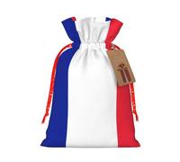 French Flag Print Christmas Burlap Gift Bag With Drawstring, Present Small Favor Pouch For Birthday Parties-S Size