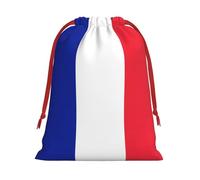 French Flag Print Christmas Drawstring Gift Bags, Xmas Holiday Fabric Gift Wrapping Bag For Party, Size-L