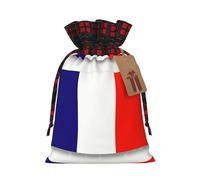 French Flag Print Festive Plaid Gift Bag, Candy Bag, Drawstring Burlap Pouch For Holiday Presents Favor-M