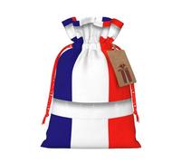 French Flag Print Holiday Burlap Gift Bag With Drawstring, Small Party Favor Pouches For Christmas Gifting-S Size