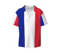 French Flag Print Men's Casual Shirts,Short Sleeve Dress Shirts for Men, Stylish Button Down Shirts, Black, XXL
