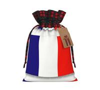 French Flag Print Plaid Burlap Bag With Drawstring Christmas Burlap Pouches For Birthday Party Favors Gift