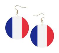French flag Print Round Leather Earrings for Women, Lightweight Dangle Drop Hoop Jewelry Set Gold,Birthday Party Gift