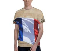 French Flag Print Short Sleeve Crew Neck T-Shirt Fashionable Casual Summer Comfortable Everyday Use Black