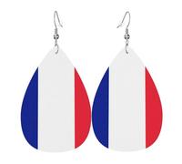 French flag Printed Dangle Leather Earrings, Reversible Statement Jewelry with Silver Plated Hooks