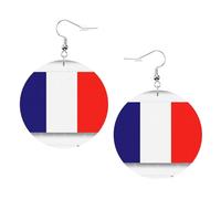French Flag Printed Round Earrings For Women, 1 Pair Lightweight Leather Pierced Earrings Set Trendy Jewelry Gifts For Women Girls