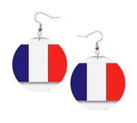 French Flag Printed Round Earrings For Women, 1 Pair Lightweight Leather Pierced Earrings Set Trendy Jewelry Gifts For Women Girls