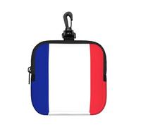 French Flag Small Waterproof Zipper Pouch-Neoprene Storage Bag for Earbuds, Keychain Clip Case