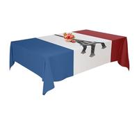 French Flag Table Cover - Waterproof Reusable Polyester France Flag Tablecloth | Gabardine Fabric Table Covering For National Day, French Theme Parties, Home Decor, Outdoor Dining And Celebration Even