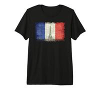 French Flag Vintage Postcard Style with Eiffel Tower Premium T-Shirt