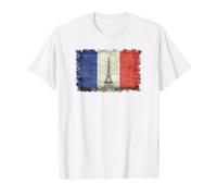 French Flag Vintage Postcard Style with Eiffel Tower Value Graphic T-Shirt, Men, White, S
