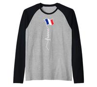 French Flag with Continuous Line Raglan Baseball Tee