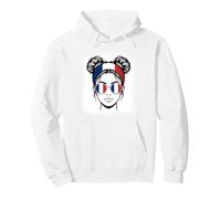 French Flag Woman Messy Bun Travel Sunglasses Pullover Hoodie