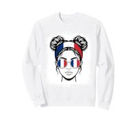 French Flag Woman Messy Bun Travel Sunglasses Sweatshirt
