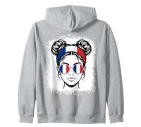 French Flag Woman Messy Bun Travel Sunglasses Zip Hoodie