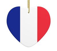 French flagChristmas Ceramic Heart-Shaped Pendant, Christmas Decorative Gift