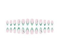 French Floral Artificial Nails Mint Green Almond Shape & For Holidays Concerts Girls Dark Cute Acrylic Nail