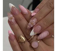 French Floral Carving Pink False Nails Elegant Flower Pattern Party Wedding Formal Wearable Press On Manicure ABS False Nail