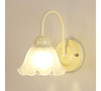 French Flower Glass Wall Sconce Green/Cream Modern Nordic Wall Mount Lamp E27 Indoor Decor Lighting Fixture, Retro Contemporary Art Wall Sconces Light for Bedroom Bedside Living Ro