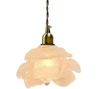 French Flower Pendant Light | Antique Gold with Clear Glass Rose & Milk Glass Chandelier for Kitchen, Dining Table, Bedroom, Farmhouse & Bathroom