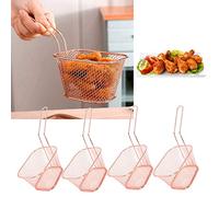 French Fries Basket 4Pcs Cooking Strainer Stainless Steel Frying Net(Rose Gold)