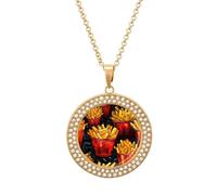 French Fries Diamond Necklace for Women Cute Alloy Pendants Necklace Jewelry Gift