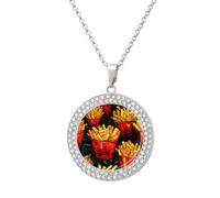 French Fries Diamond Necklace for Women Cute Alloy Pendants Necklace Jewelry Gift