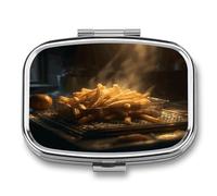 French Fries Pill Box Medicine Pill Organizer Small Pill Case Travel Pill Container Portable Pill Case for Pocket 2 Compartment Pill Holder Pill Boxes for Travel