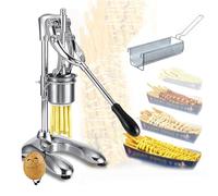 French Fries Potato Press Long Chips Machine, 16 Holes Fried Potato Strips Squeezers - Manual 30cm, Vertical Squeezer with Matching Basket