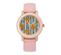 French Fries Stripes Women's Wrist Watch Easy Reader with Leather Strap Analog Display Wonderful Ladies Gifts