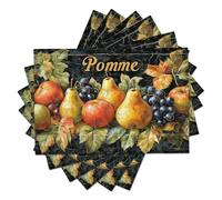French Fruit Placemats Set of 4, Oil Painting Style Cotton Linen Washable Table Mat, Available Non-slip Heat Resistant Placemats for Kitchen Dinning Restaurant, Yellow Place Mats for Table, 45x30cm