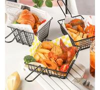 French Fry Basket for Snacks and Fried Food, Rust-Proof Iron Tableware with Portable Handle, Black 2-Pack for Restaurants and Bars